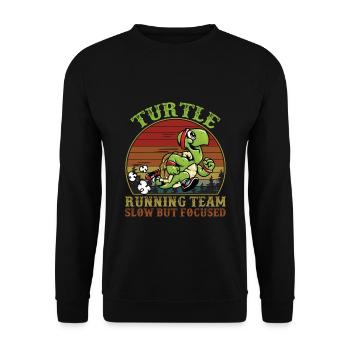 T-shirt drôle d'équipe de course de tortue lente mais concentrée - Sweat-shirt Unisexe - noir - Devant - Alina (178cm) & Michal (187cm)
