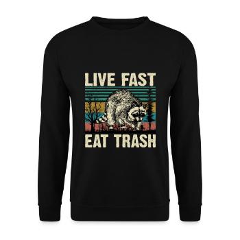 Live Fast Eat Trash Vintage Raccoon Lover T Shirt - Unisex Sweatshirt - black - Front - Alina (178cm) & Michal (187cm)