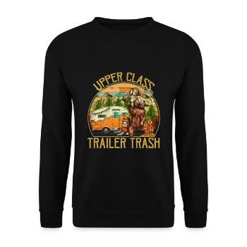 Upper Class Trailer Trash Funny Camping Bear Shirt - Unisex Pullover - Schwarz - Vorne - Alina (178cm) & Michal (187cm)