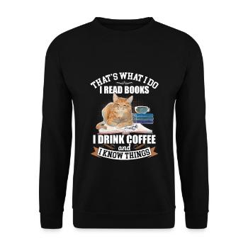 I Read Books I Drink Coffee Funny Cat T Shirt - Unisex Pullover - Schwarz - Vorne - Alina (178cm) & Michal (187cm)
