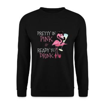 Pretty In Pink Ready To Drink Flamingo T Shirt - Unisex Pullover - Schwarz - Vorne - Alina (178cm) & Michal (187cm)