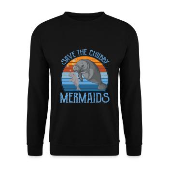Save The Chubby Mermaids Vintage Sunset - Unisex Pullover - Schwarz - Vorne - Alina (178cm) & Michal (187cm)