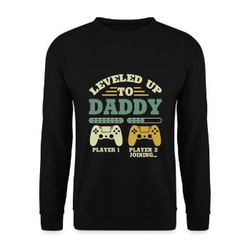 Leveled Up To Daddy Player 1 Player 2 Joining - Unisex Pullover - Schwarz - Vorne - Alina (178cm) & Michal (187cm)