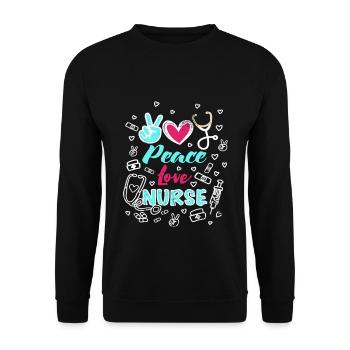 Peace Love Nurse Funny RN Nurse Practitioner - Unisex Pullover - Schwarz - Vorne - Alina (178cm) & Michal (187cm)