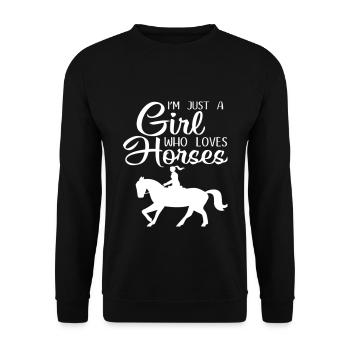 I’m Just A Girl Who Loves Horses Gift T Shirt - Sweat-shirt Unisexe - noir - Devant - Alina (178cm) & Michal (187cm)