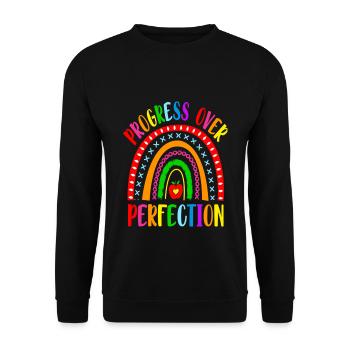 Rainbow Progress Over Perfection Motivational - Unisex Pullover - Schwarz - Vorne - Alina (178cm) & Michal (187cm)