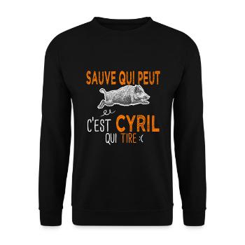 Cyril c est cyril qui tire Humour Chasseur - Sweat-shirt Unisexe - noir - Devant - Alina (178cm) & Michal (187cm)