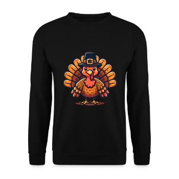Thanksgiving Turkey in Pilgrim Hat Design - Unisex Pullover - Schwarz - Vorne - Alina (178cm) & Michal (187cm)