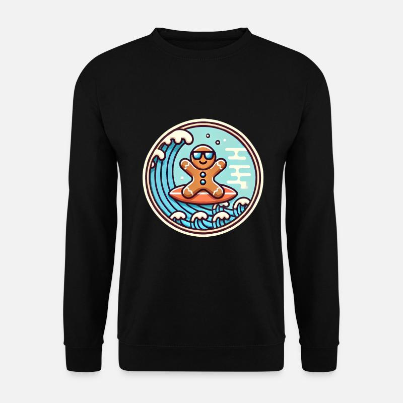 Surfendes Lebkuchenwellen-Abzeichen - Unisex Pullover - Schwarz