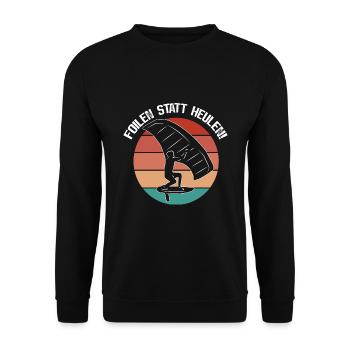 Wingfoilen - Wingsurfen - Foilen statt Heulen - Unisex Pullover - Schwarz - Vorne - Alina (178cm) & Michal (187cm)