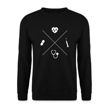 Pflegekraft mit Herz - Unisex Pullover - Schwarz - Vorne - Alina (178cm) & Michal (187cm)