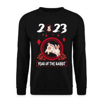 Year of the Rabbit 2023 -Chinesisches Neujahrsfest - Unisex Pullover - Schwarz - Vorne - Alina (178cm) & Michal (187cm)