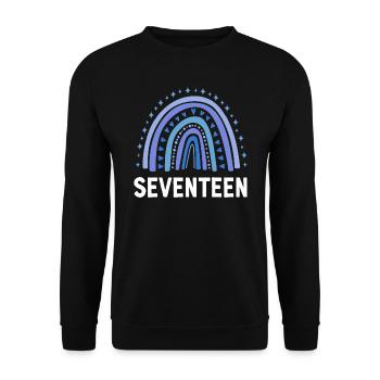 Blau Regenbogen Siebzehn Jahre 17. Geburtstag - Unisex Pullover - Schwarz - Vorne - Alina (178cm) & Michal (187cm)