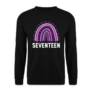 Lila Regenbogen Siebzehn Jahre 17. Geburtstag - Unisex Pullover - Schwarz - Vorne - Alina (178cm) & Michal (187cm)