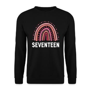 Rot Regenbogen Siebzehn Jahre 17. Geburtstag - Unisex Pullover - Schwarz - Vorne - Alina (178cm) & Michal (187cm)