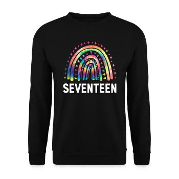 Tie Dye Regenbogen Siebzehn Jahre 17. Geburtstag - Unisex Pullover - Schwarz - Vorne - Alina (178cm) & Michal (187cm)