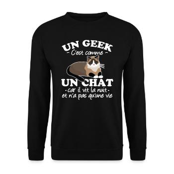 Geek et chat - Sweat-shirt Unisexe - noir - Devant - Alina (178cm) & Michal (187cm)