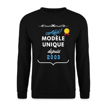 certifié modèle unique depuis 2003 - Sweat-shirt Unisexe - noir - Devant - Alina (178cm) & Michal (187cm)
