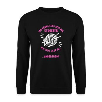 Knitting - Funny Saying - Wool - Unisex Sweatshirt - black - Front - Alina (178cm) & Michal (187cm)