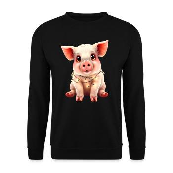 Schwein Weihnachten Weihnachtspullover lustig süß - Unisex Pullover - Schwarz - Vorne - Alina (178cm) & Michal (187cm)