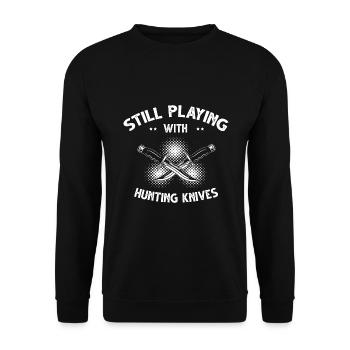 Games with Hunting Knife Knife Collector Knife Fan - Unisex Sweatshirt - black - Front - Alina (178cm) & Michal (187cm)