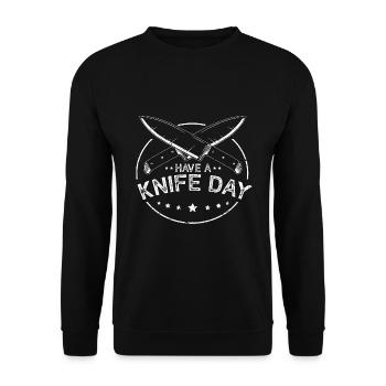 Leben ist besser mit Messer Messersammler - Unisex Pullover - Schwarz - Vorne - Alina (178cm) & Michal (187cm)