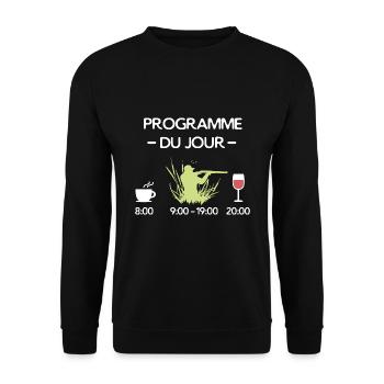 Programme du jour: café, chasse et apéro - Sweat-shirt Unisexe - noir - Devant - Alina (178cm) & Michal (187cm)