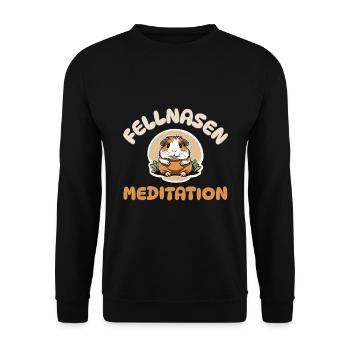Fellnasen Meditation - Meerschweinchen Meditieren - Unisex Pullover - Schwarz - Vorne - Alina (178cm) & Michal (187cm)