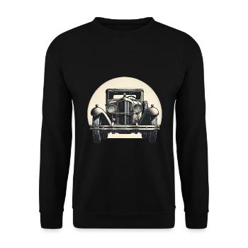 Klassischer Oldtimer Retro Design - Unisex Pullover - Schwarz - Vorne - Alina (178cm) & Michal (187cm)