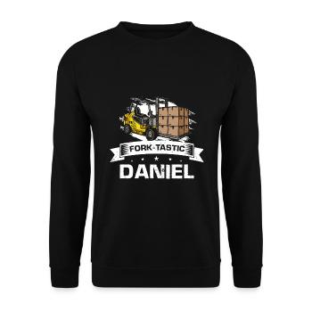 Gabelstaplerfahrer und Lagerhaus Gabestaplerfahrer - Unisex Pullover - Schwarz - Vorne - Alina (178cm) & Michal (187cm)