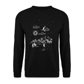 Paysage, Ciel nocturne, Montagnes, Étoiles lune soleil - Sweat-shirt Unisexe - noir - Devant - Alina (178cm) & Michal (187cm)