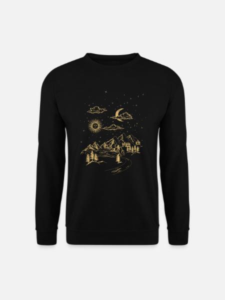 Landschaft, Zeichnung, Natur, Sonne, Mond, Himmel - Unisex Pullover - Schwarz