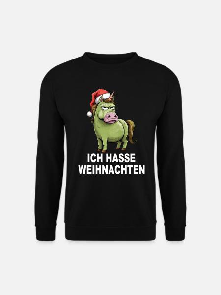 Weihnachtsmuffel Ich hasse Weihnachten Einhorn - Unisex Pullover - Schwarz