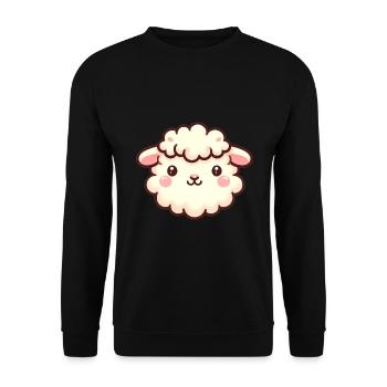 Cute Fluffy Sheep Face Cartoon Design - Unisex Sweatshirt - black - Front - Alina (178cm) & Michal (187cm)