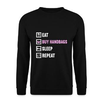 Eat Buy Handbags Sleep Repeat / Handbag Shopping - Unisex Sweatshirt - black - Front - Alina (178cm) & Michal (187cm)
