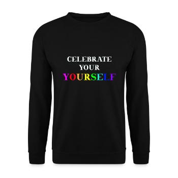Celebrate yourself Geschenkidee Queer LGBTQ+ - Unisex Pullover - Schwarz - Vorne - Alina (178cm) & Michal (187cm)