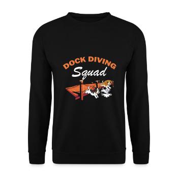 Dock Diving Design für Dog Jumping und Dock Dog - Unisex Pullover - Schwarz - Vorne - Alina (178cm) & Michal (187cm)
