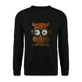 Eule stonewashed look braun Kopfhörer - Unisex Pullover - Schwarz - Vorne - Alina (178cm) & Michal (187cm)