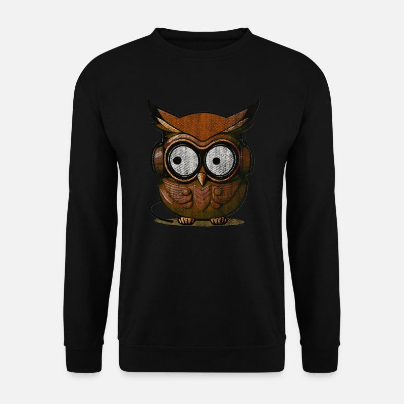 Owl stonewashed look brown headphones - Unisex Sweatshirt - black