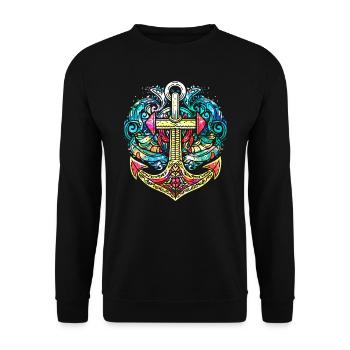Anchor, Retro, Sea, Maritime, Tattoo Style, Symbol - Unisex Sweatshirt - black - Front - Alina (178cm) & Michal (187cm)
