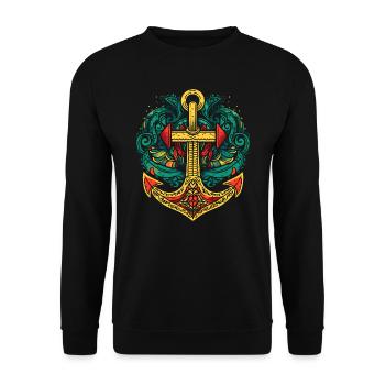 Anchor, Retro, Sea, Maritime, Tattoo Style, Symbol - Unisex Sweatshirt - black - Front - Alina (178cm) & Michal (187cm)