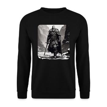 Stolzer Wikinger Krieger Germane mit Schwert - Unisex Pullover - Schwarz - Vorne - Alina (178cm) & Michal (187cm)