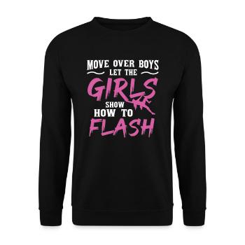Boulderer Move Over Jungen Bouldern - Unisex Pullover - Schwarz - Vorne - Alina (178cm) & Michal (187cm)