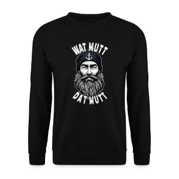 Ostfriesische Nordsee Seemann Wat Mutt Dat Mutt - Unisex Pullover - Schwarz - Vorne - Alina (178cm) & Michal (187cm)