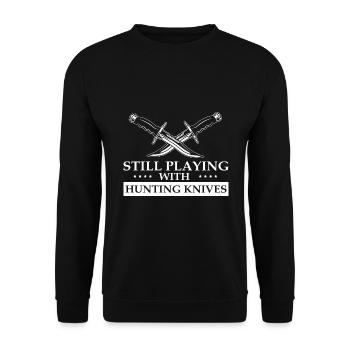 Spiele mit Jagd Messer Messersammler Messerfan - Unisex Pullover - Schwarz - Vorne - Alina (178cm) & Michal (187cm)