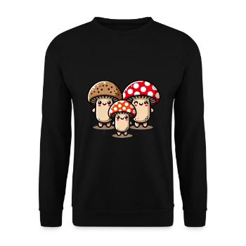 Lustiges süßes Pilz-Cartoon-Design - Unisex Pullover - Schwarz - Vorne - Alina (178cm) & Michal (187cm)