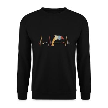 Herzschlag Delfin - Unisex Pullover - Schwarz - Vorne - Alina (178cm) & Michal (187cm)