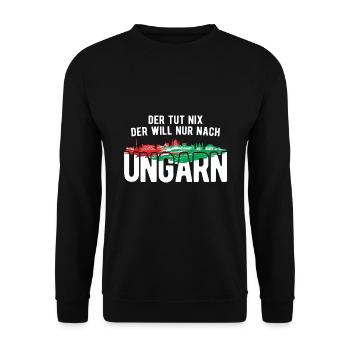 Der Will Nur Nach Ungarn Ungarische Flagge Ungarn - Unisex Pullover - Schwarz - Vorne - Alina (178cm) & Michal (187cm)