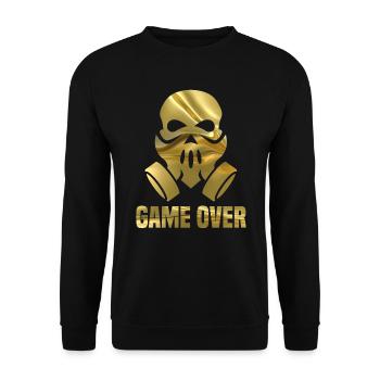 GAME OVER - Totenkopf mit in gold, - Unisex Pullover - Schwarz - Vorne - Alina (178cm) & Michal (187cm)