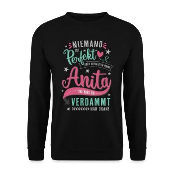 Anita Vorname lustiger Spruch Namenstag Geschenk - Unisex Pullover - Schwarz - Vorne - Alina (178cm) & Michal (187cm)